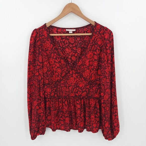 Knox Rose Smocked Ruffle Peplum Floral Top Romantic - Picture 1 of 13